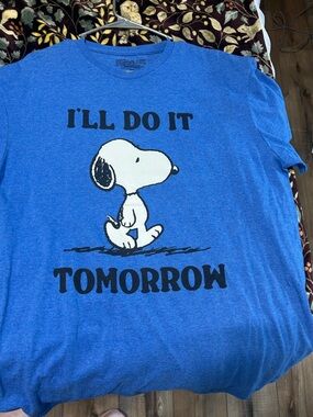 Peanuts Blue Snoopy 'I'll Do It Tomorrow' Short Sleeve Tee